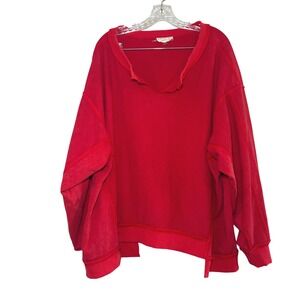 Dress Up Red Oversized Notched Neck Sweatshirt Raw Hem Exposed Seams Medium